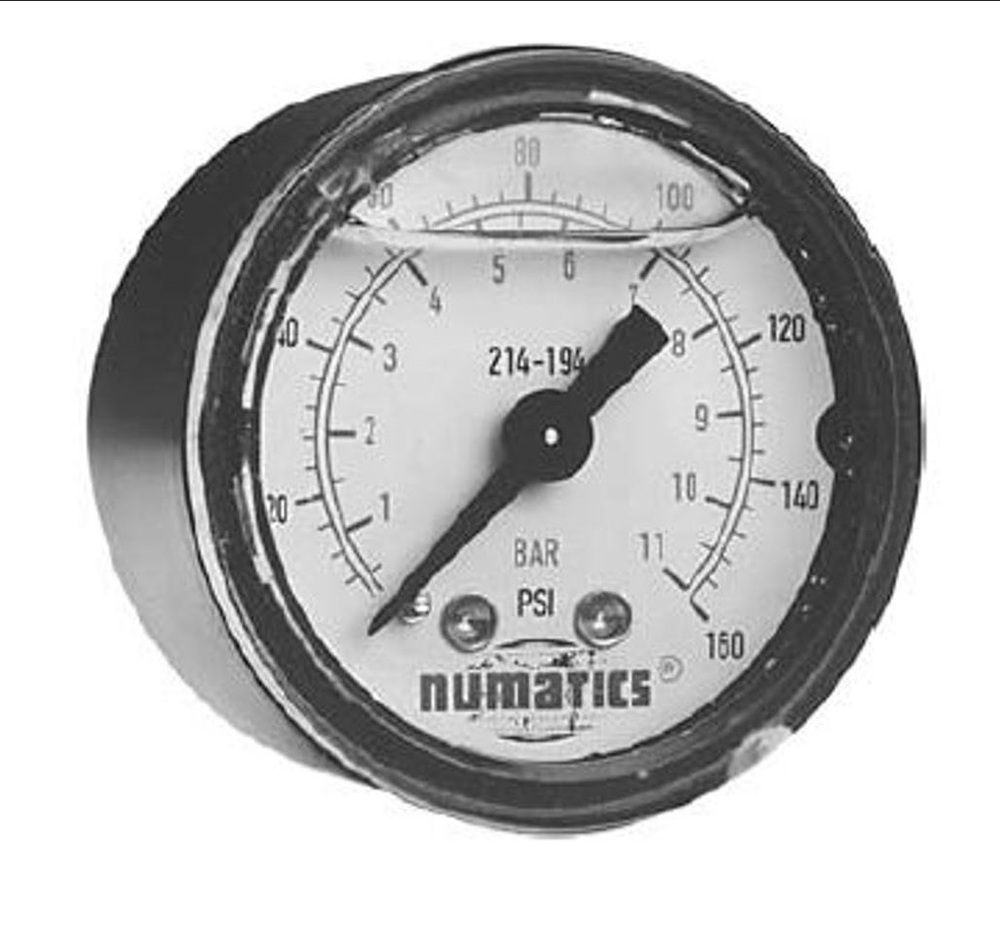 214-194 NUMATICS/AVENTICS GAUGE 0-160PSI 1/8" NPT 1 1/2" DIA CENTER BACK MNT LQ FILLED